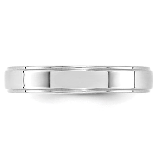 14K White Gold Flat Step Down Edge Wedding Band 4mm