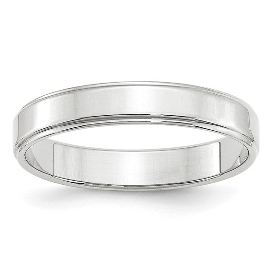 14K White Gold Flat Step Down Edge Wedding Band 4mm