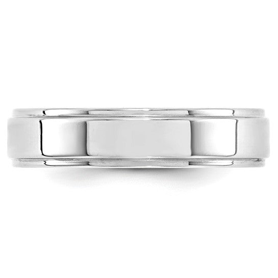 14K White Gold Flat Step-Down Edge Solid No Stone Wedding Band, 5mm
