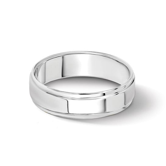 14K White Gold Flat Step-Down Edge Solid No Stone Wedding Band, 5mm