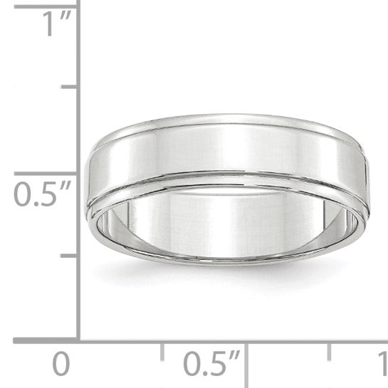 14K White Gold Flat Step-Down Edge Wedding Band, 6mm Wide, Polished Finish