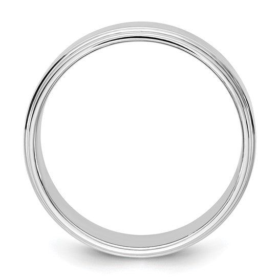 14K White Gold Flat Step Down Edge Wedding Band, 7mm Width