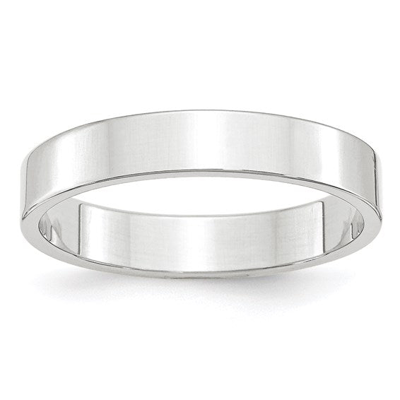 14K White Gold Flat Wedding Band, Lightweight 4mm Solid Ring, Classic Minimalist Style