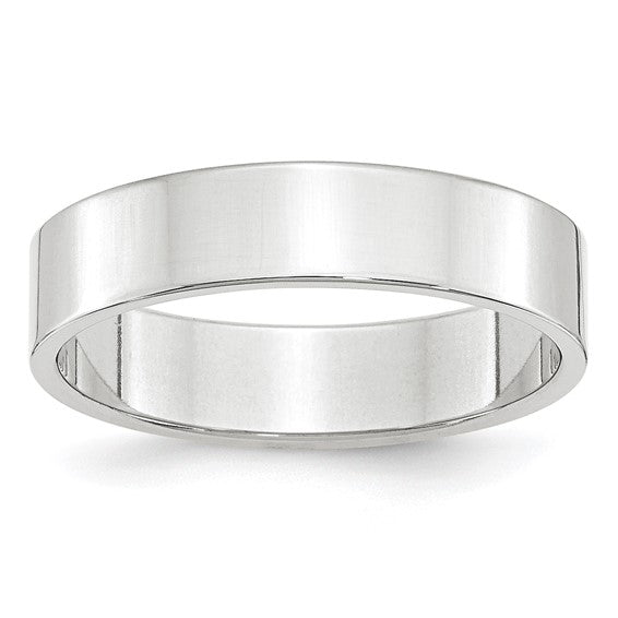 14K White Gold Lightweight Flat Wedding Band, Solid 5 Mm Modern Minimalist Ring