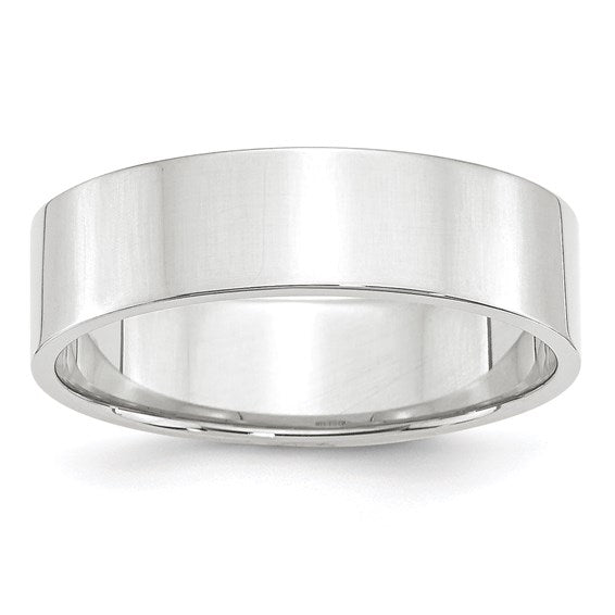 14K White Gold Flat Wedding Band Lightweight Solid Ring 6mm Width Minimalist Style