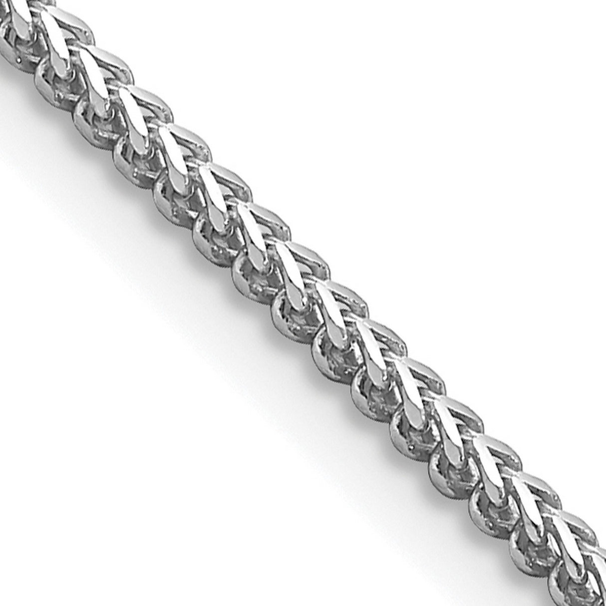 14K White Gold 1.5 mm Franco Chain Necklace, Polished detail view