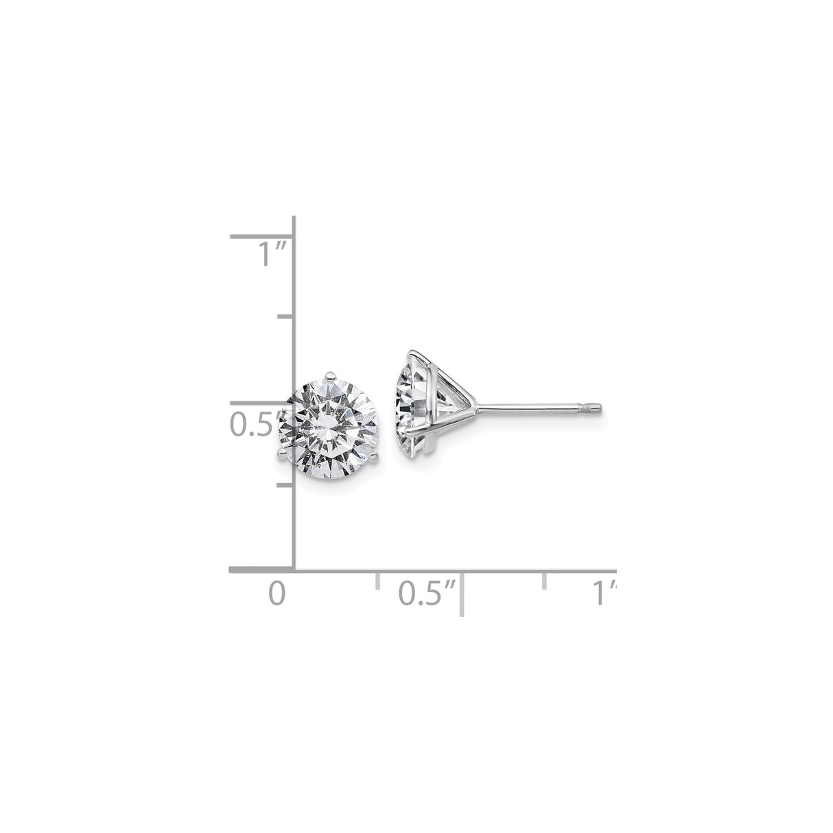 14k White Gold Stud Earrings with Round Moissanite in Classic 4 Prong Solitaire Setting