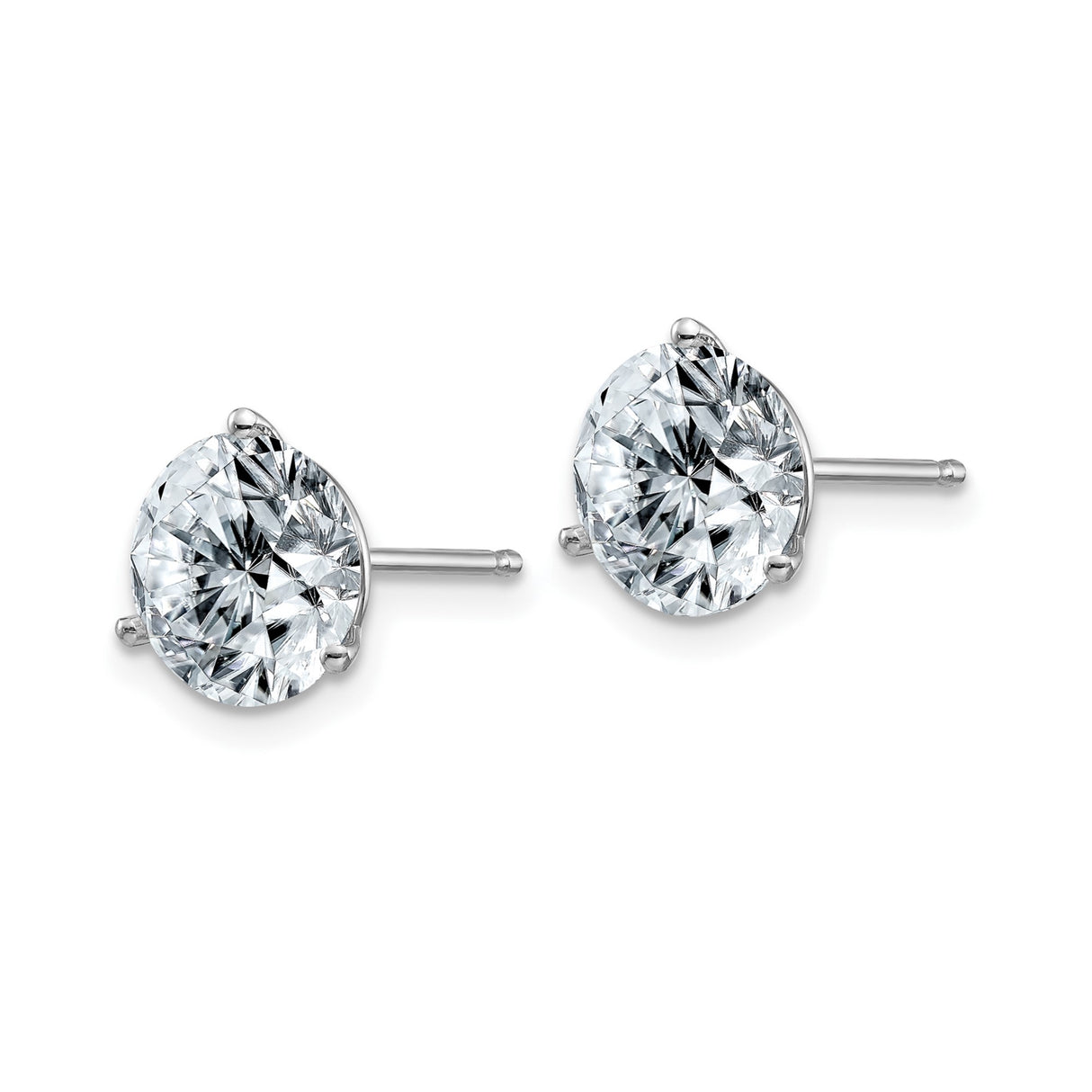 14k White Gold Solitaire Stud Earrings with Round Cut Moissanite in Four Prong Setting