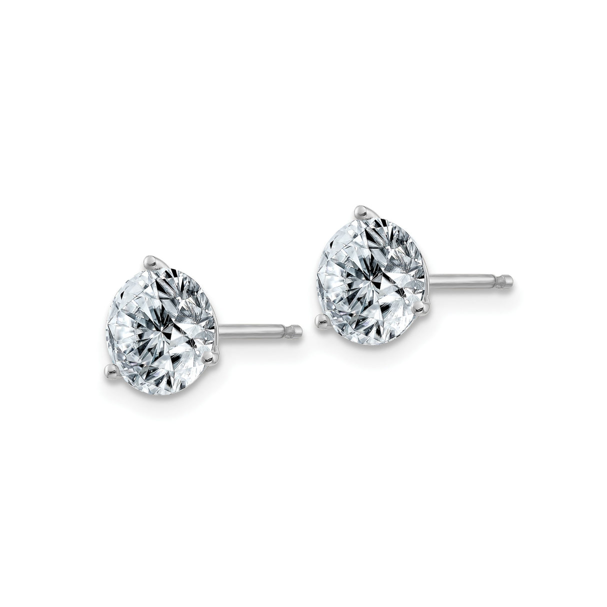 14k White Gold Solitaire Stud Earrings with Prong Set Round Moissanite