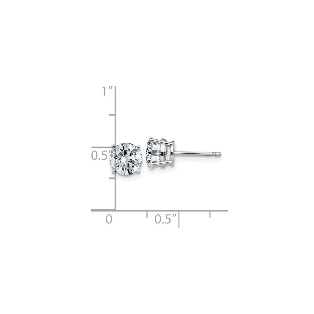 14k White Gold Stud Earrings with Round Moissanite Solitaire in Four Prong Setting