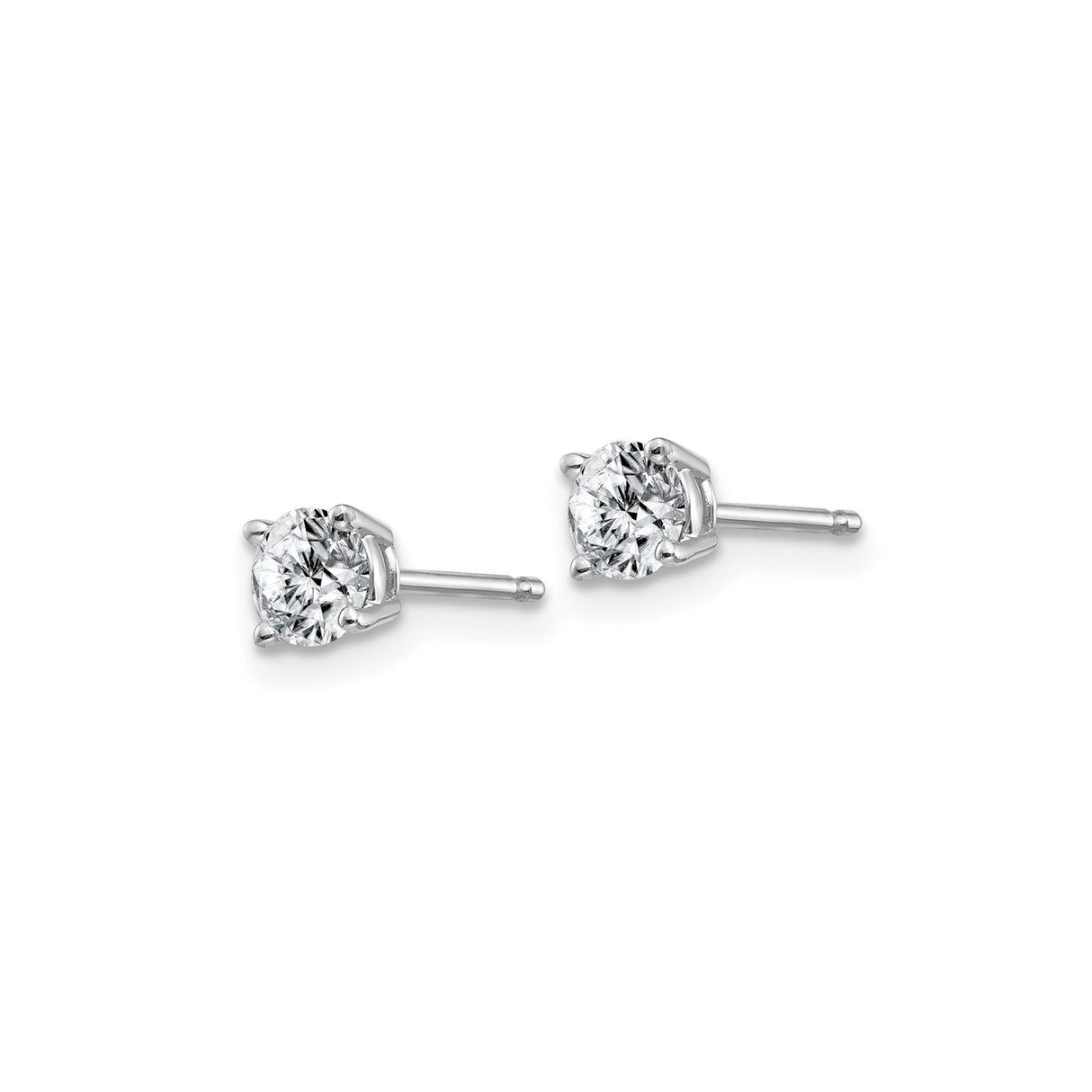 14k White Gold Stud Earrings with Round Moissanite, Solitaire Four Prong Setting