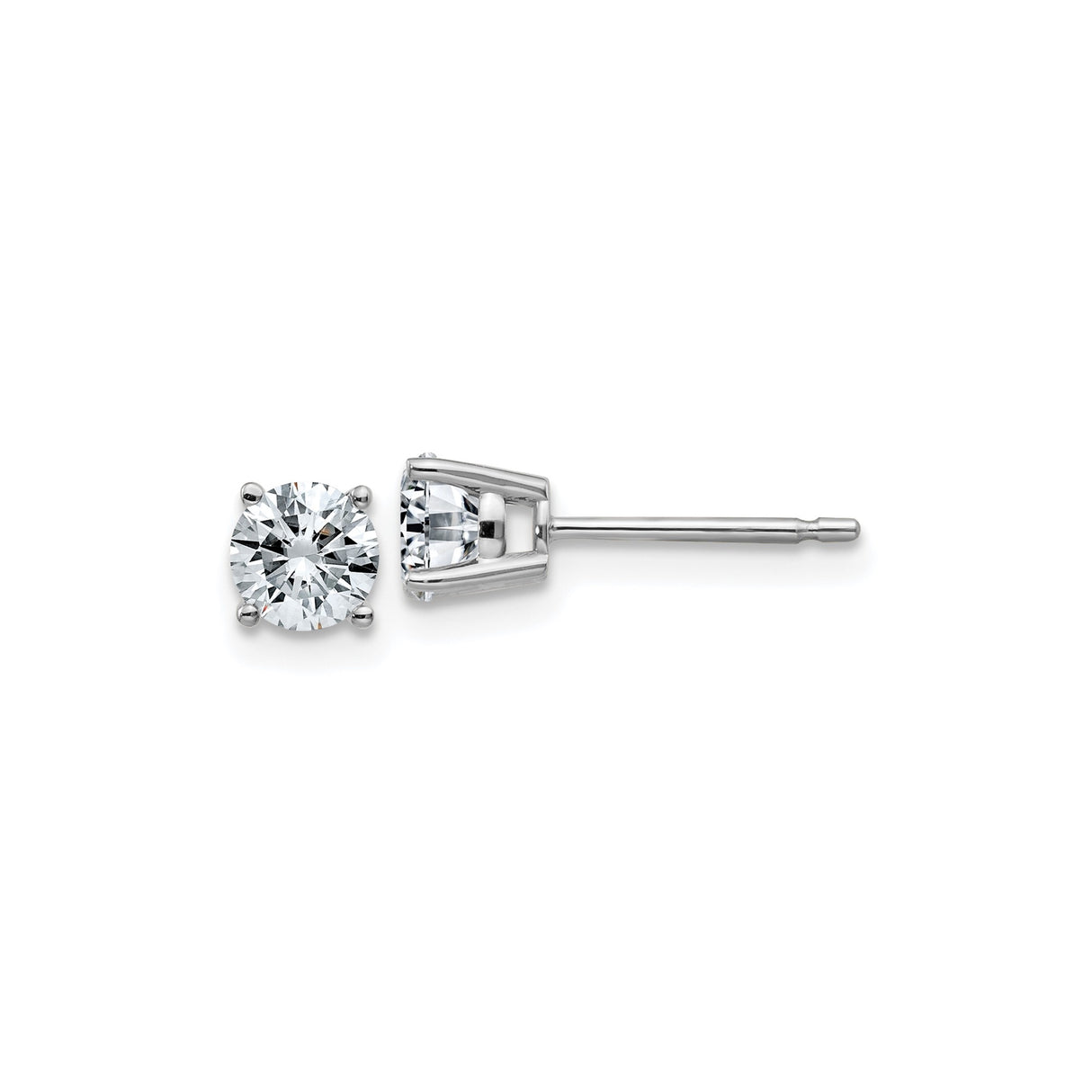 14k White Gold Stud Earrings with Round Brilliant Cut Moissanite, Classic Four Prong Solitaire Style