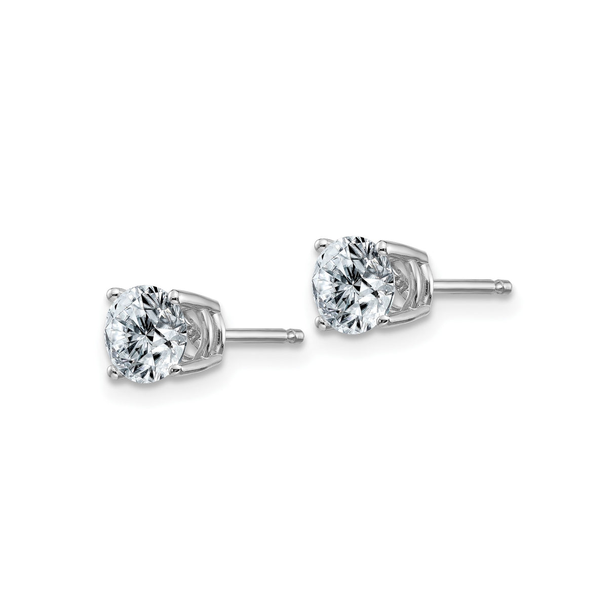 14k White Gold Stud Earrings with Round Moissanite in Classic Four Prong Setting