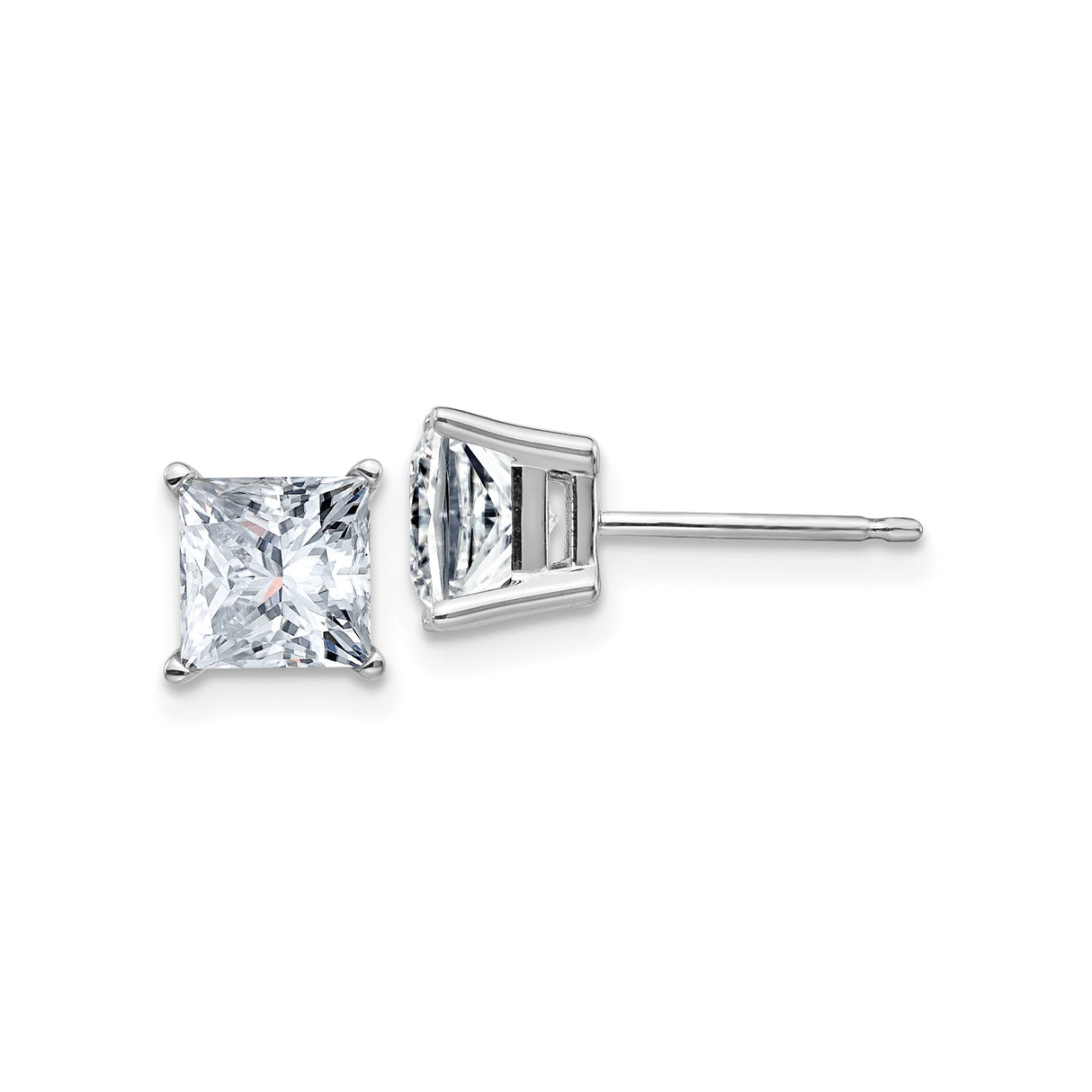 14k White Gold Stud Earrings with Princess Cut Moissanite Solitaire Design