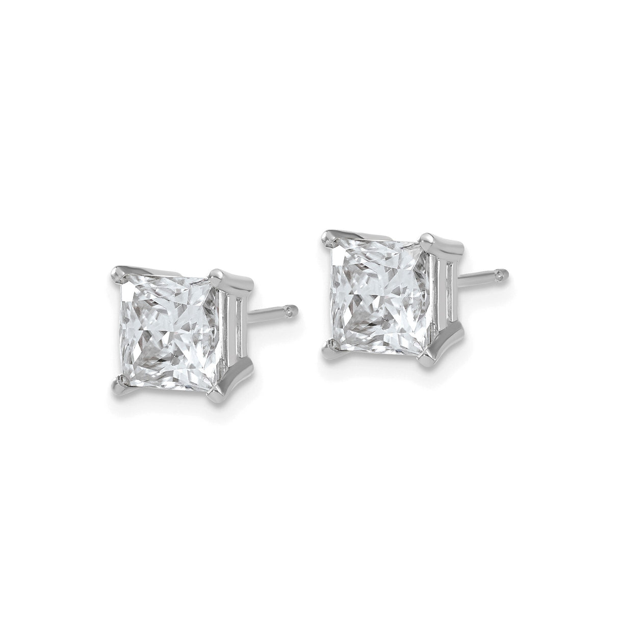 14k White Gold Stud Earrings with Princess Cut Moissanite, Solitaire Square Design
