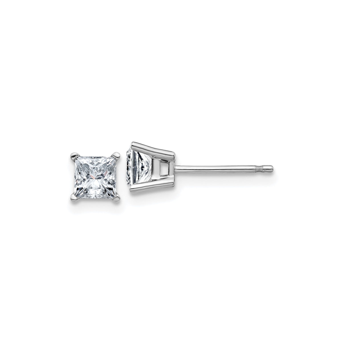 14k White Gold Moissanite Stud Earrings, Princess Cut Square Stone, Classic Minimalist Style