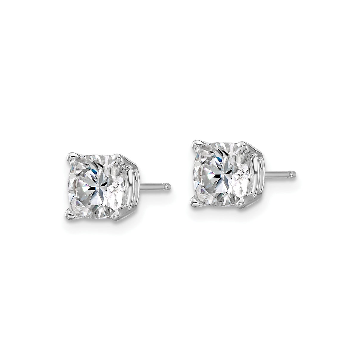 14k White Gold Cushion Cut Moissanite Stud Earrings, Four Prong Setting, Minimalist Classic Style