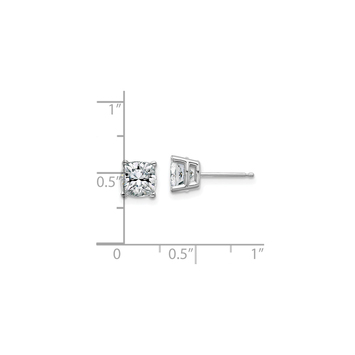 14k White Gold Cushion Cut Moissanite Stud Earrings in Four Prong Setting for Women