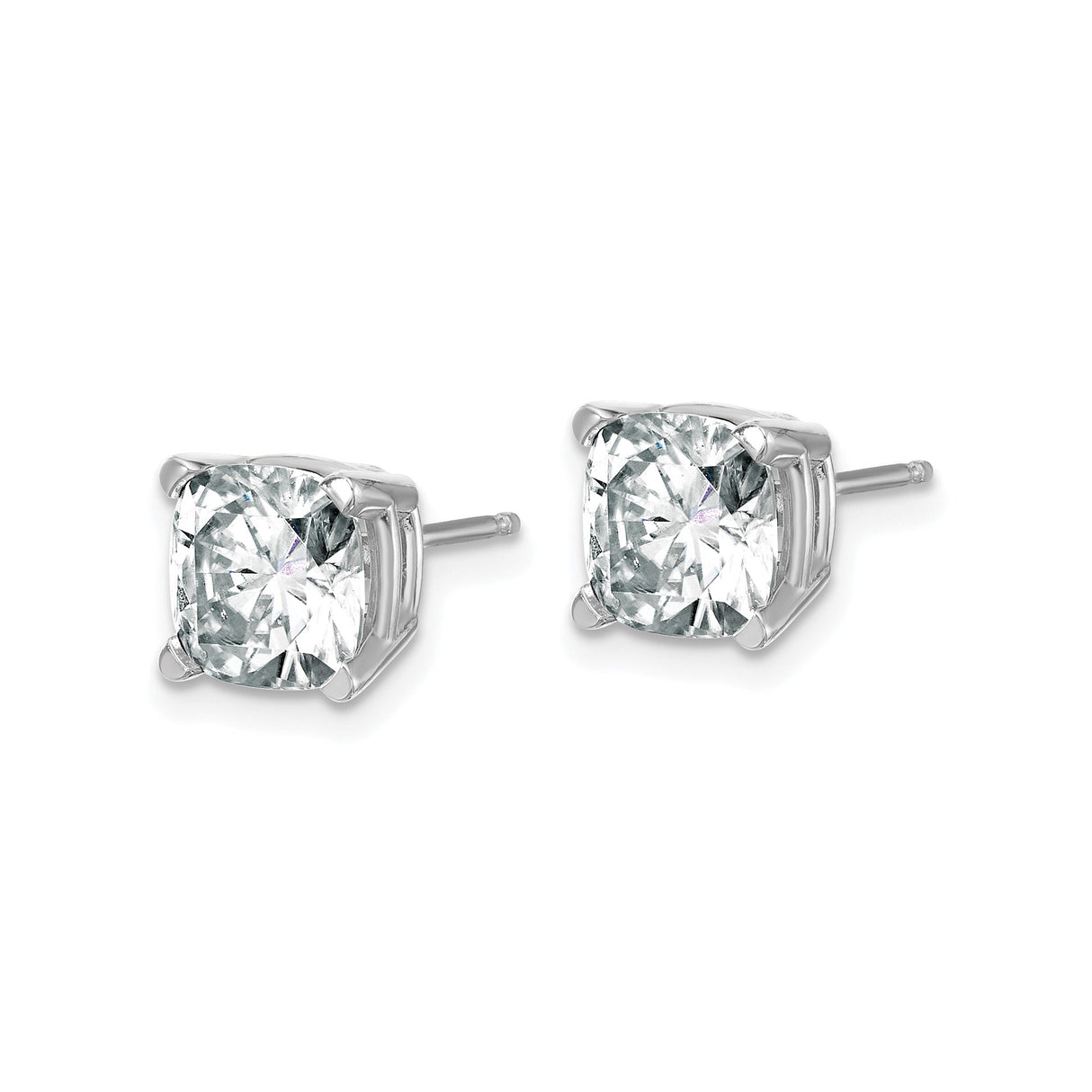 14k White Gold Cushion Cut Solitaire Stud Earrings with Moissanite Gemstones
