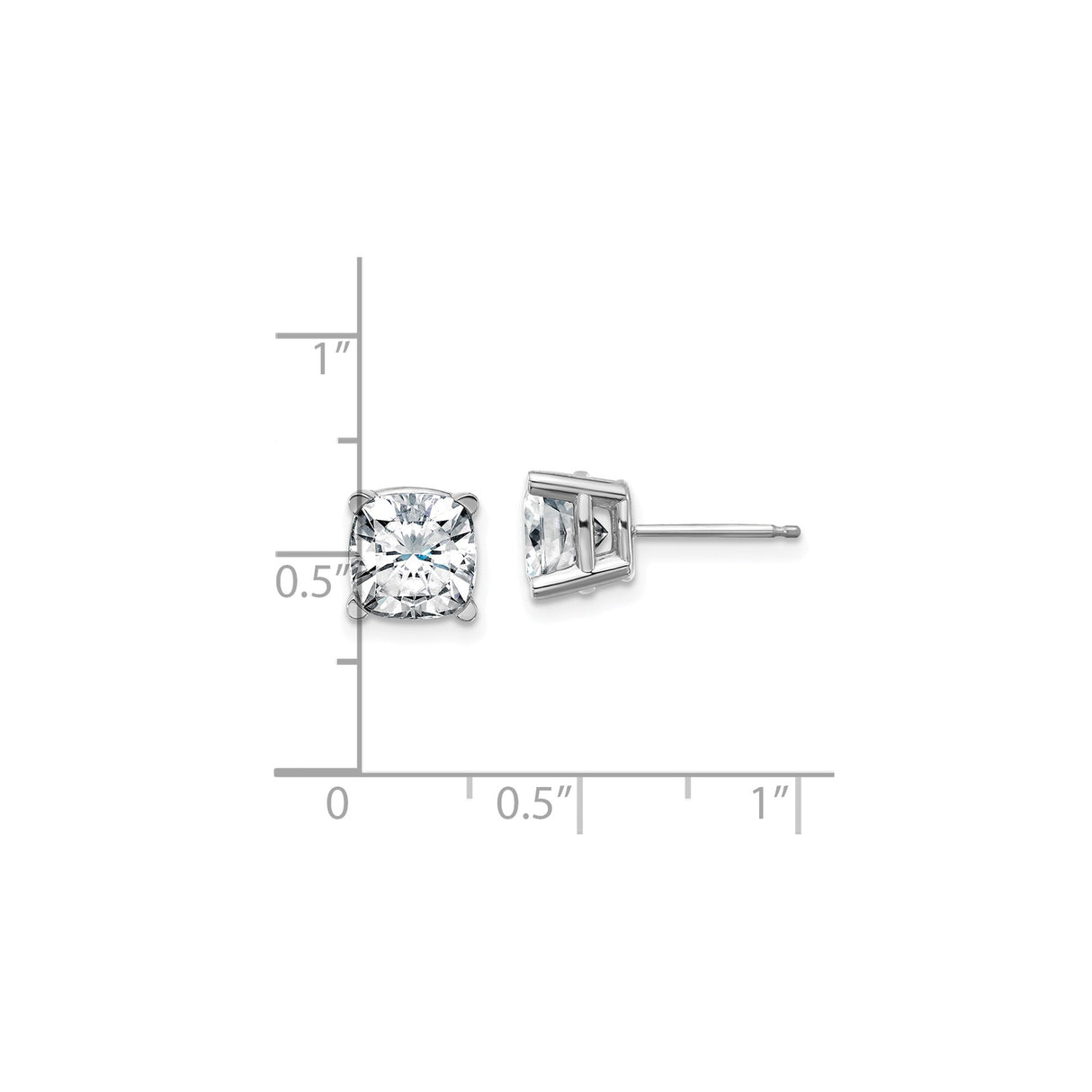 14k White Gold Cushion Cut Solitaire Stud Earrings with Moissanite Gemstones