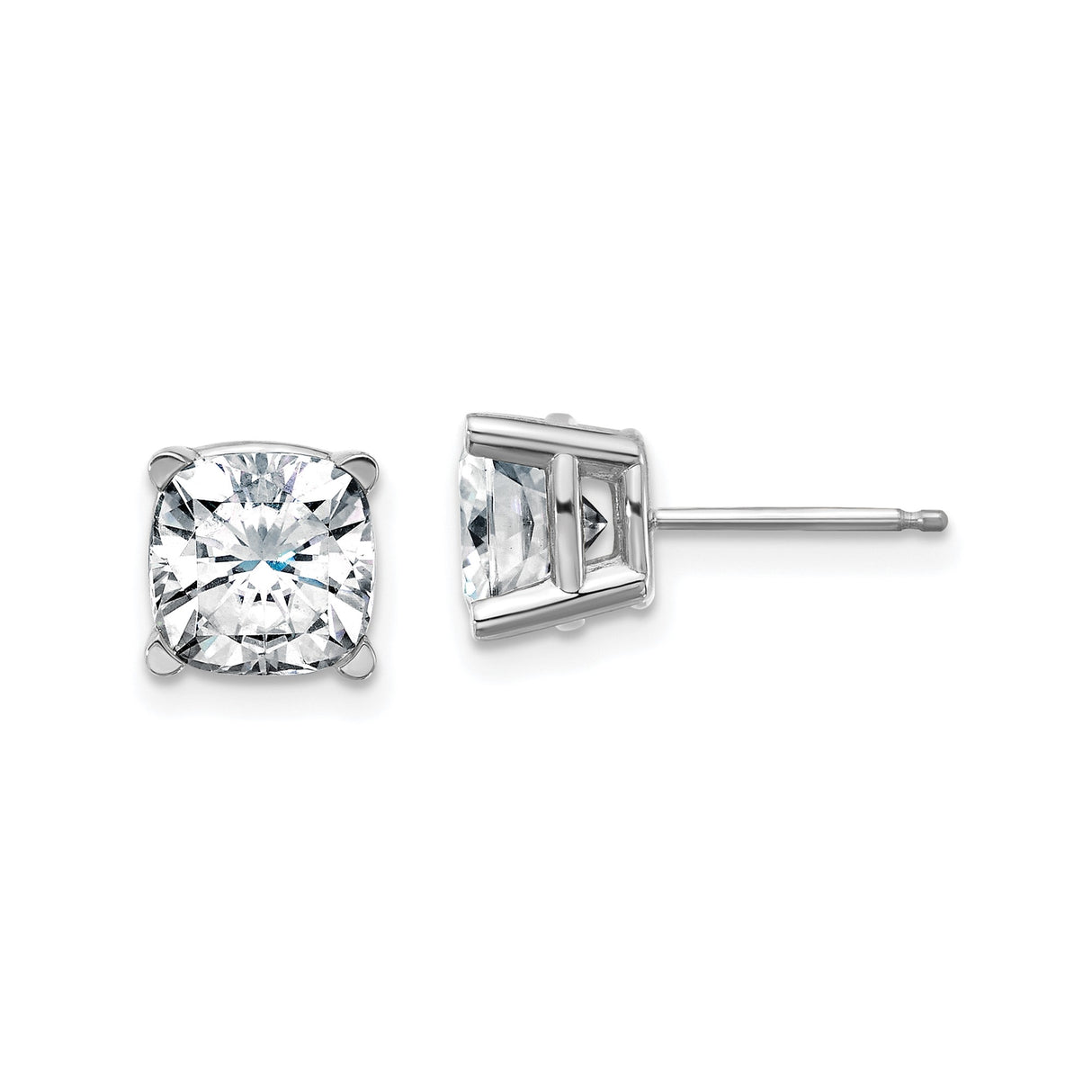14k White Gold Cushion Cut Solitaire Stud Earrings with Moissanite Gemstones