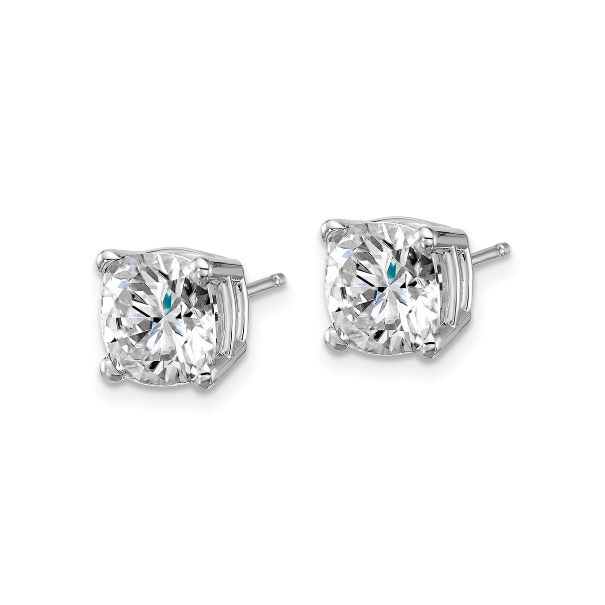 14k White Gold Cushion Cut Moissanite Stud Earrings with Four Prong Setting