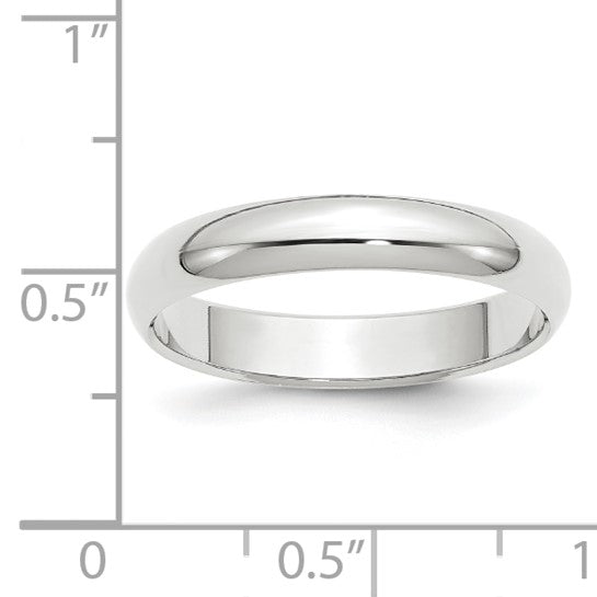 14K White Gold Half-Round Domed Wedding Band, 4mm Solid Ring