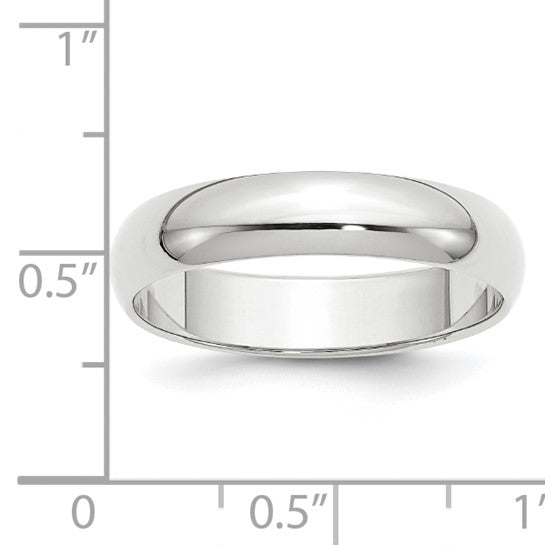 14K White Gold Half-Round Domed Wedding Band, 5mm Wide, Classic Comfort-Fit No Stone
