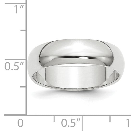 14K White Gold Half Round Wedding Band No Stone Domed 6mm Classic Bridal Ring