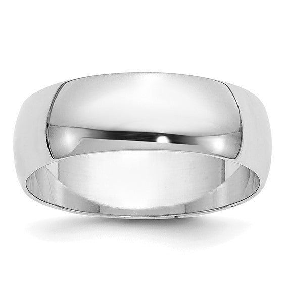 14K White Gold Half Round Wedding Band No Stone Domed 6mm Classic Bridal Ring