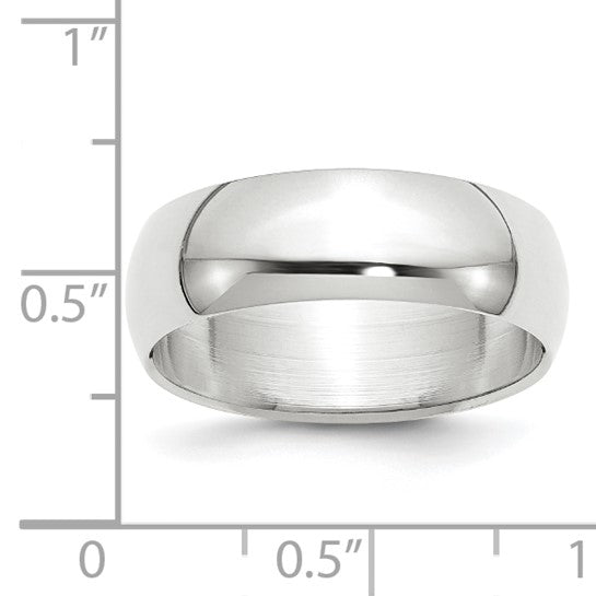 14K White Gold Half-Round Domed Wedding Band, 7mm Wide, Solid Ring, Timeless