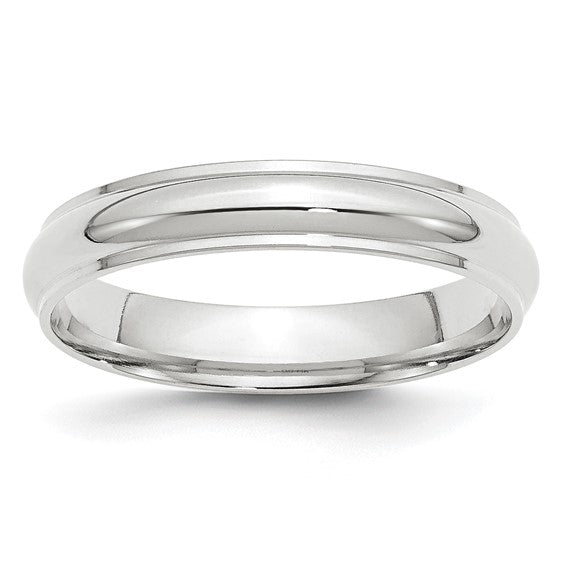 14K White Gold Domed Wedding Band With Polished Edges, 4mm Solid