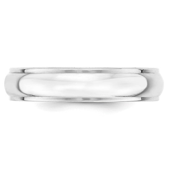 14K White Gold Edged Domed Wedding Band Solid 5mm Wide