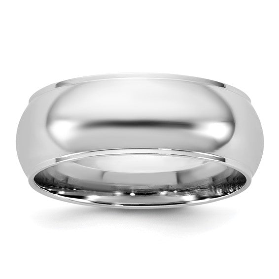 14K White Gold Edged Domed Fancy Solid 7mm Wedding Band With Polished Finish No Stone