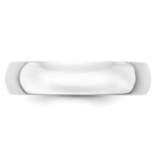 14K White Gold Half-Round Wedding Band, Lightweight 5mm Wide, Domed Silhouette