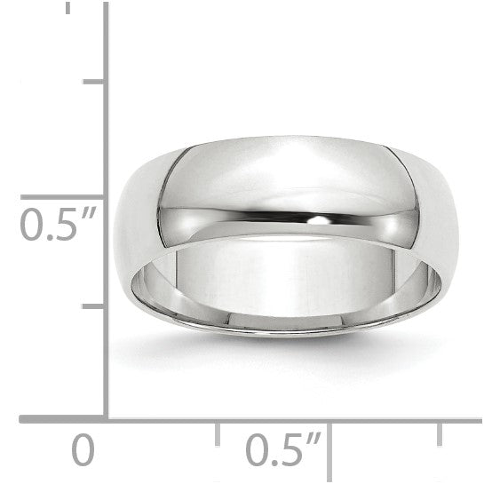 14k White Gold Half-Round 6mm Lightweight Wedding Band With Domed, Polished Finish