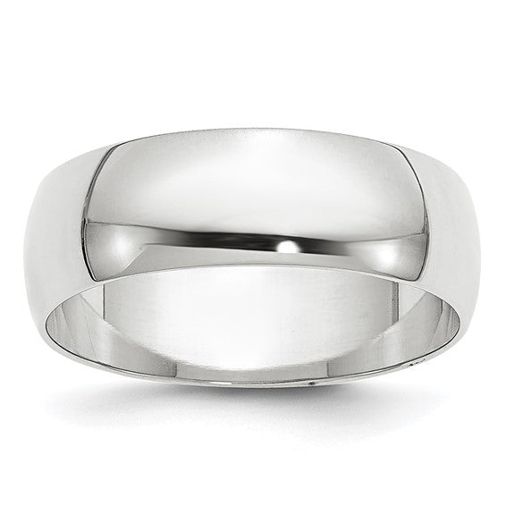 14k White Gold Half-Round 6mm Lightweight Wedding Band With Domed, Polished Finish