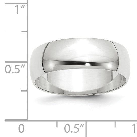 14K White Gold Half-Round Domed Wedding Band, No Stone, 7mm Lightweight Solid Ring