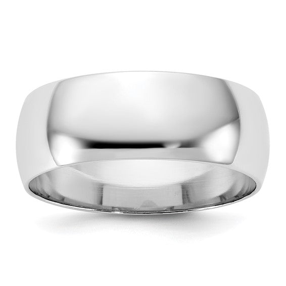 14K White Gold Half-Round Domed Wedding Band, No Stone, 7mm Lightweight Solid Ring