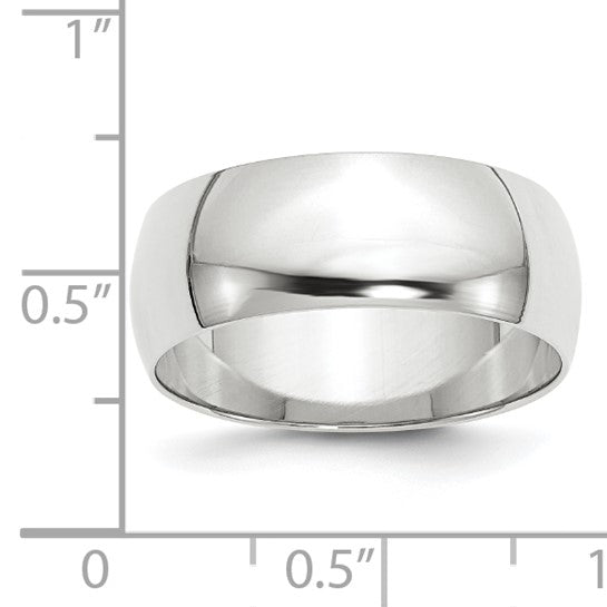 14K White Gold Domed Half Round Wedding Band 8mm Lightweight No Stone