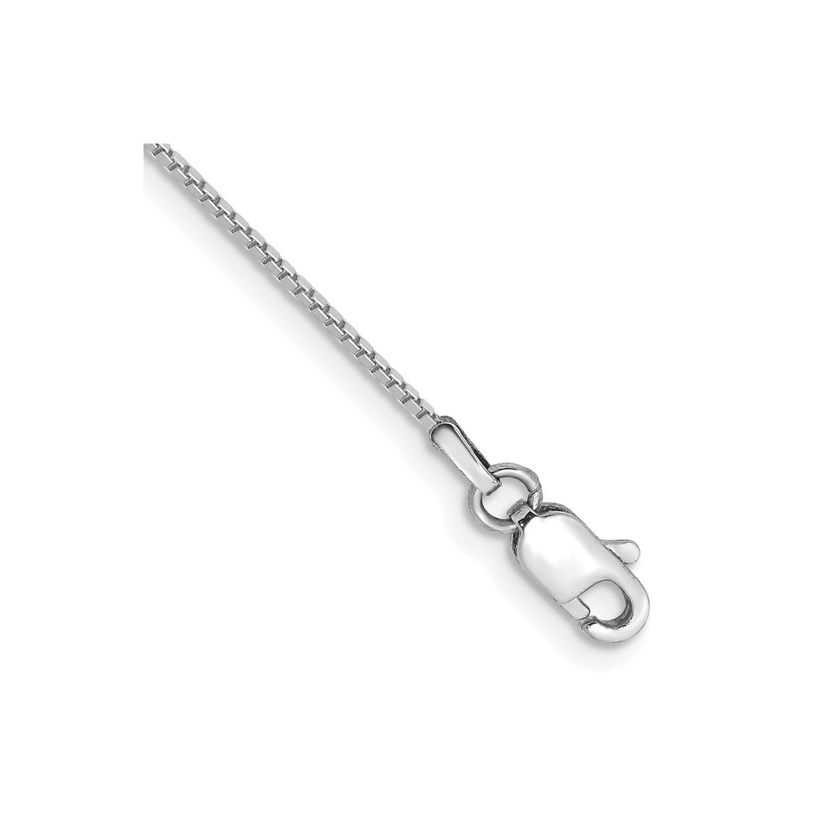 14K White Gold 0.9 mm Box Chain Anklet, Polished
