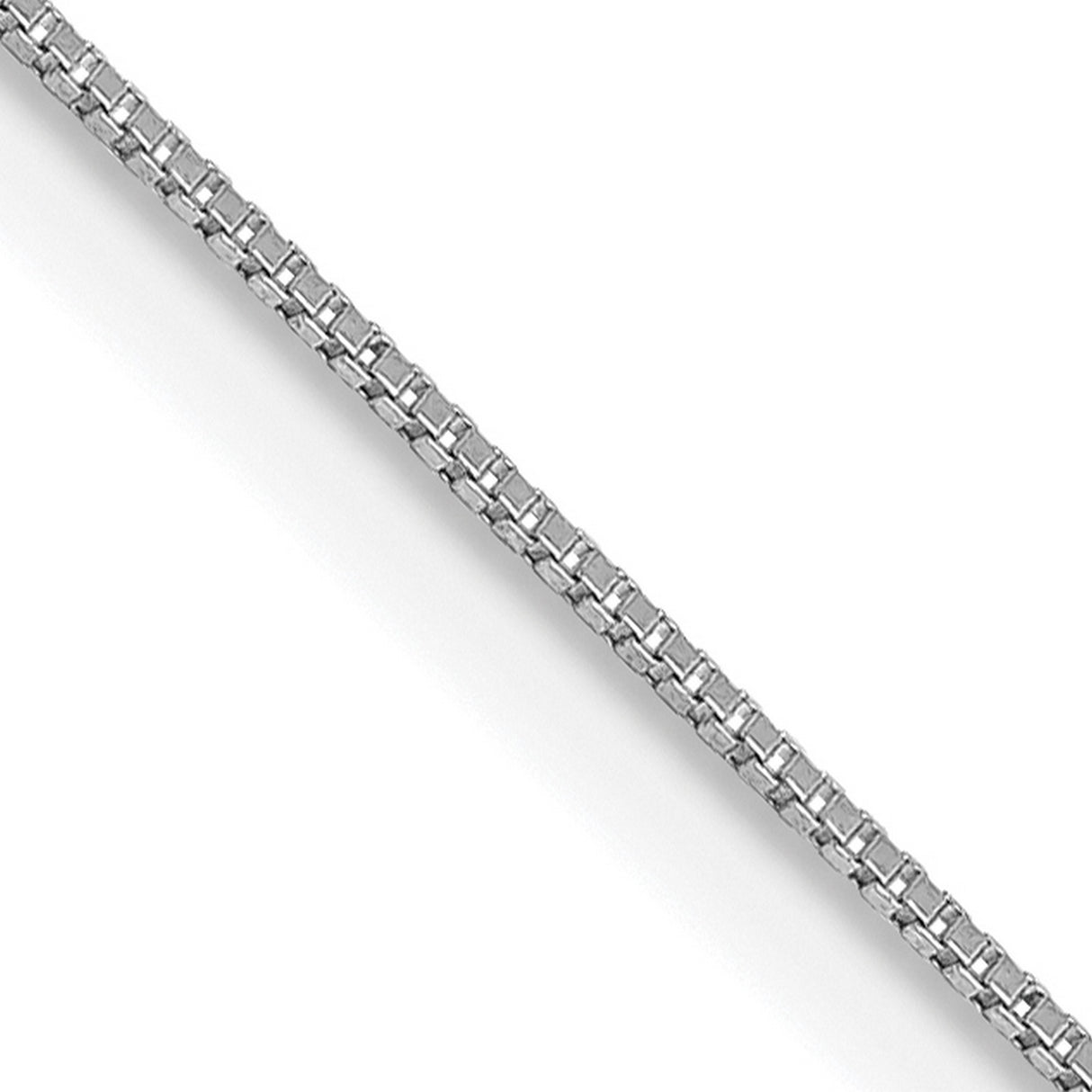 14K White Gold 0.5 mm Box Chain Anklet, Polished detail view
