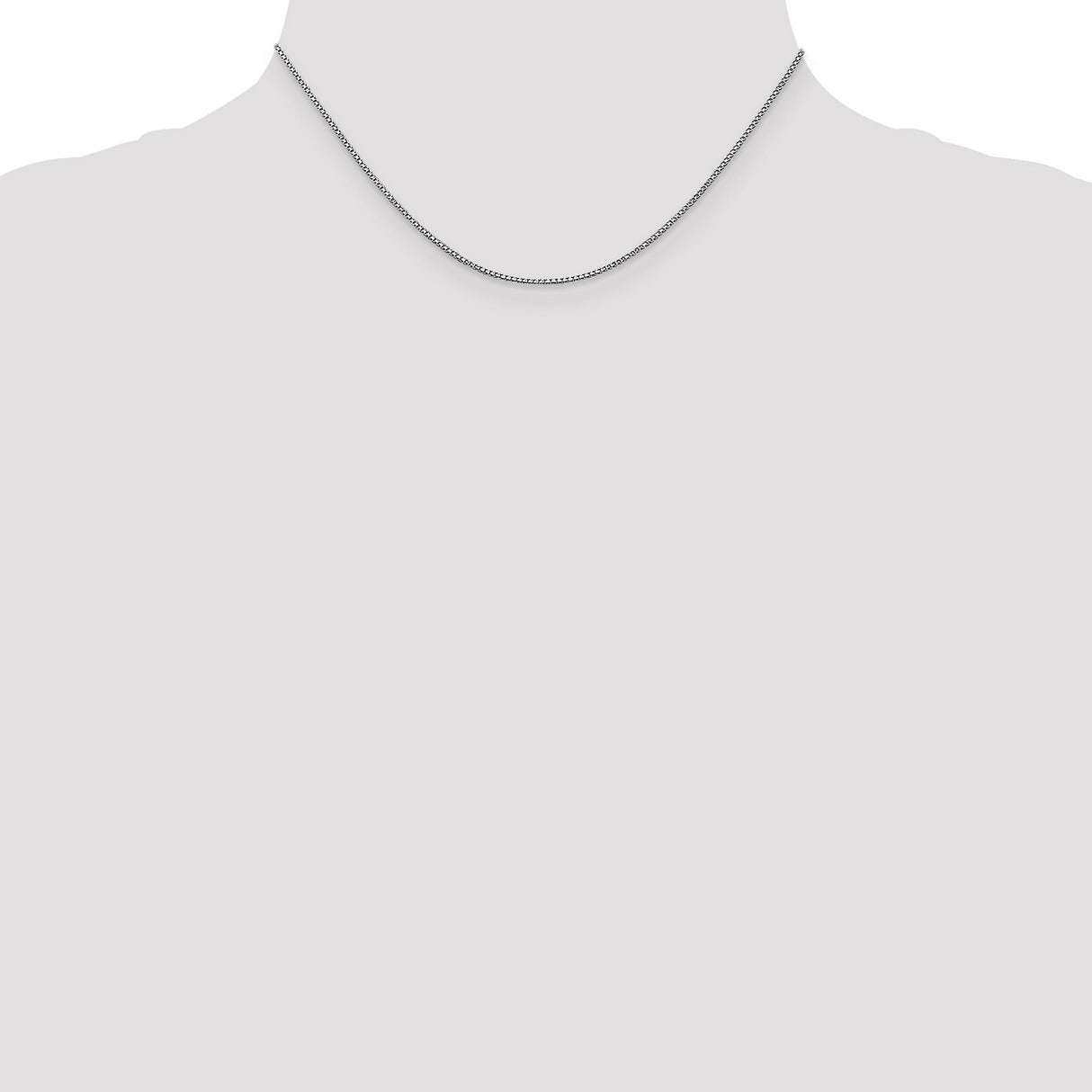 14K White Gold 1 mm Box Chain Necklace, Polished detail view