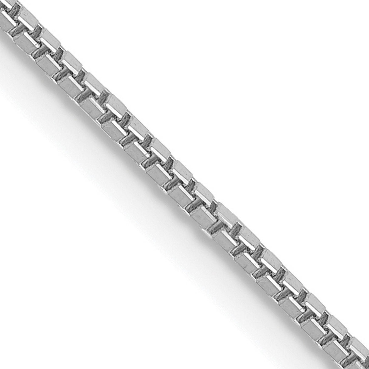 14K White Gold 1 mm Box Chain Necklace, Polished detail view