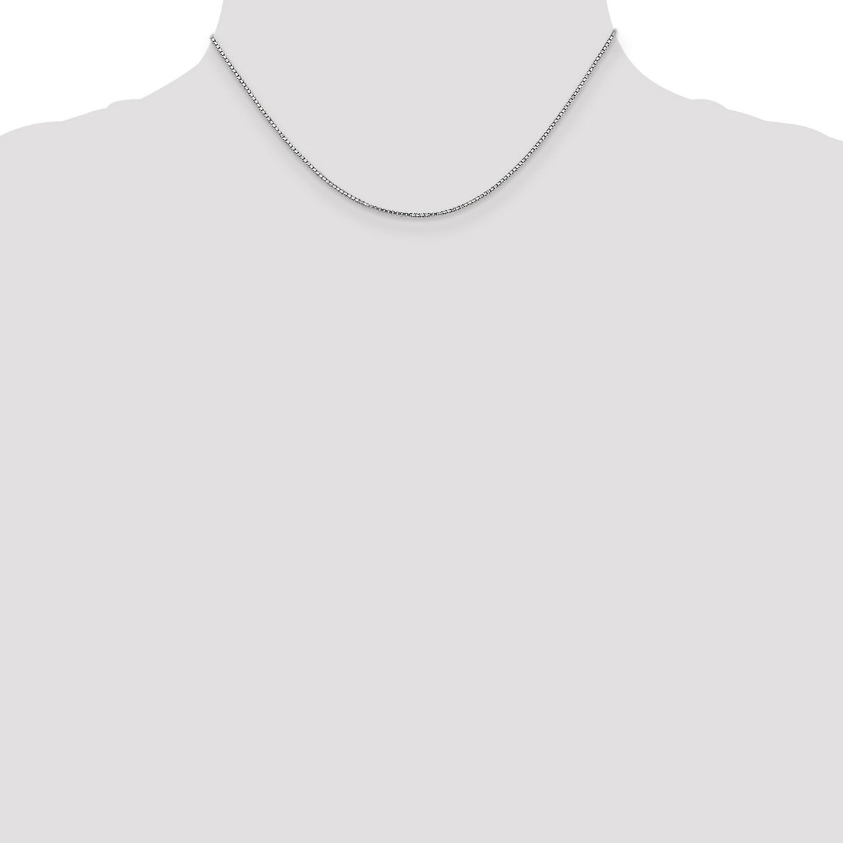 14K White Gold 1.1 mm Box Chain Necklace, Polished detail view