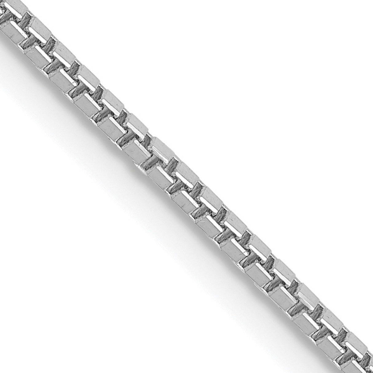 14K White Gold 1.3 mm Box Chain Necklace, Polished detail view