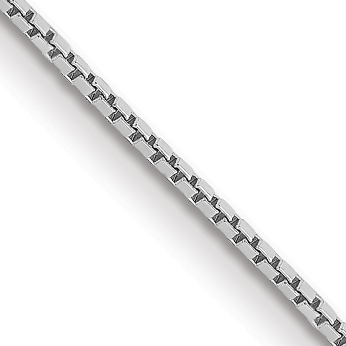 14K White Gold 0.9 mm Box Chain Necklace, Polished detail view