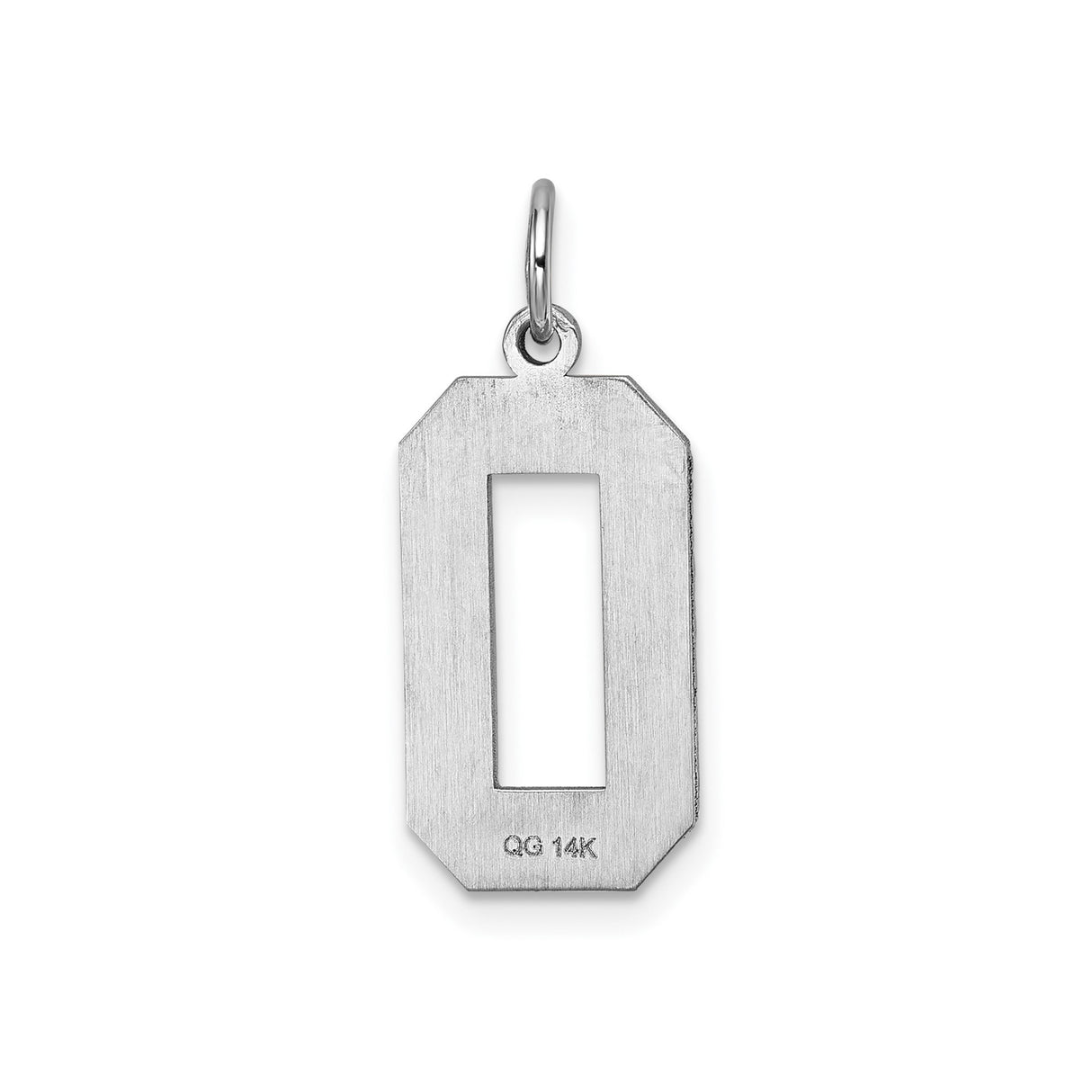 14k White Gold Number Zero Pendant, Textured and Polished Unisex Charm