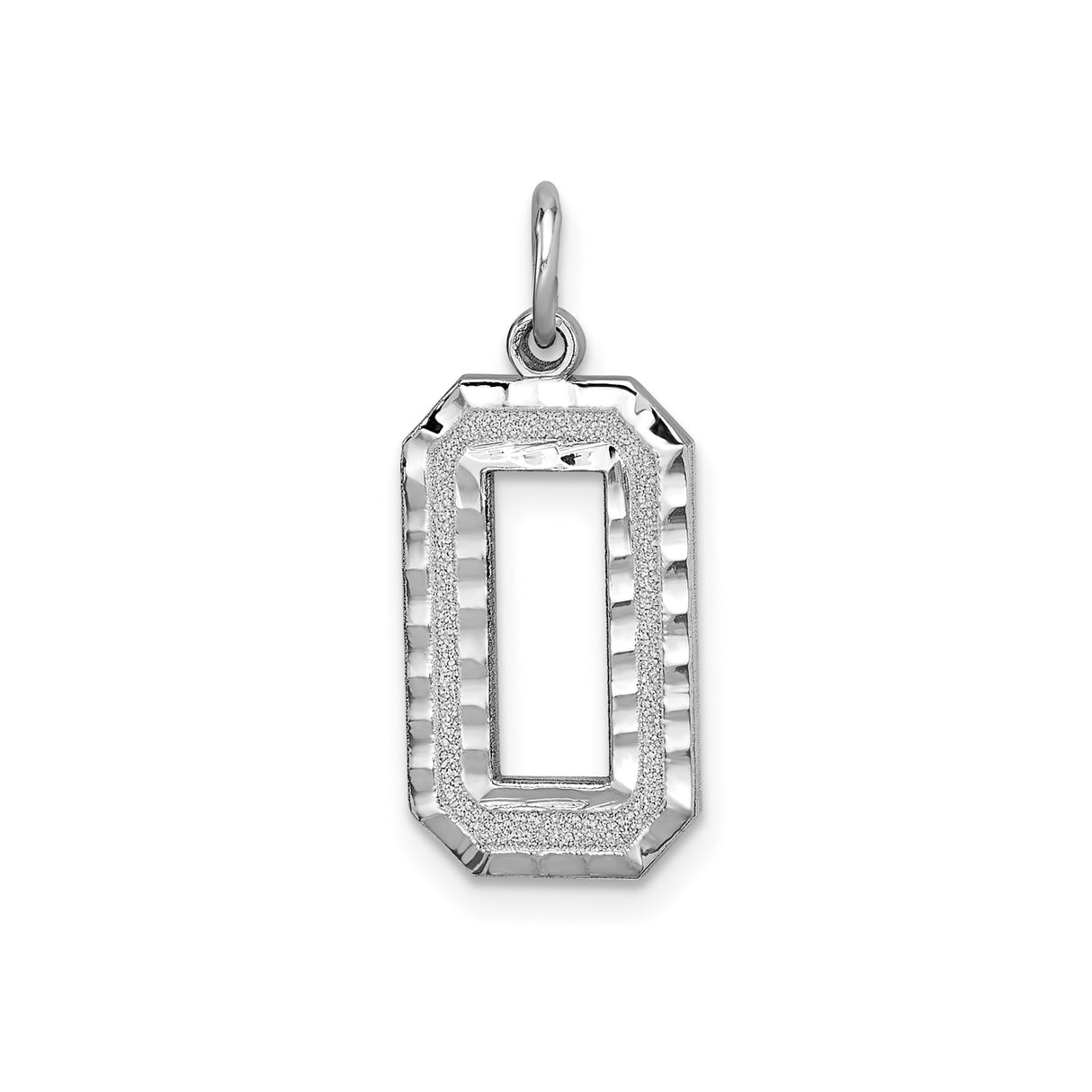 14k White Gold Number Zero Pendant, Textured and Polished Unisex Charm