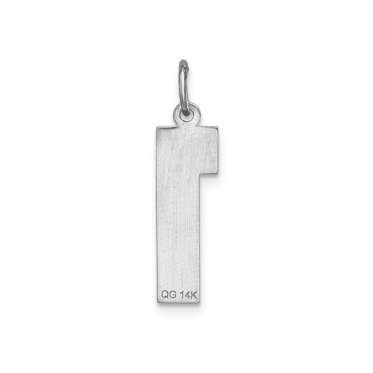 14k White Gold Number One Pendant Charm with Textured Finish and Diamond Cut Border